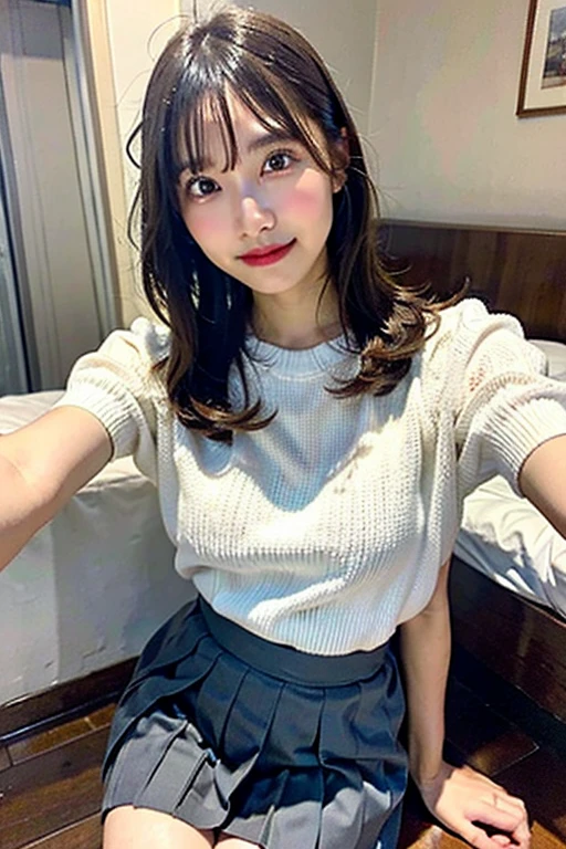 (8k, RAW Photos:1.2),Detailed face and eyes,最high quality, 超A high resolution, Very detailed ,Intricate details ,Tabletop ,pretty girl , Soft cinematic light, Hyper Detail,Sharp focus, high quality, outside,Bobcut,Blonde,Browsing Caution, Smile, zettai ryouiki, Skirt, Sit on a chair, Spread your legs, Showing panties、naked、bedroom