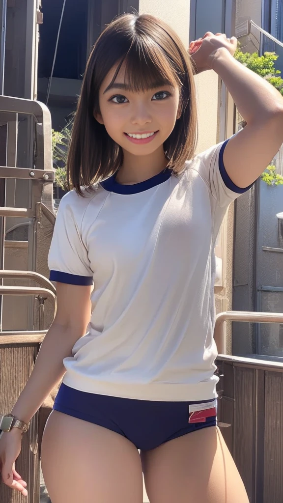 masterpiece, ultra high res, (photorealistic:1.4), 8k, RAW photo, best quality, detailed shadow, sharp focus, bloom, (bokeh:1.3), (blue Hour Light:1.6), (dynamic pose:1.4), (cowboy shot:1.3), (close up:1.5), (looking at viewer:1.2),
break
1girl, (laugh:1.5), (open mouth:1.4), (light brown hair:1), (wavy hair:1.6), (short bob cut:1.5), (bangs:1), (small breasts:1), (perfect face:1.4), super detailed beautiful skin, (abs:0.7), (round face:1.5), (wide forehead:1.25), (skinny:1.2), (fair skin:1.5), (transparent skin:1.5),(Japanese idle:1.5), ( face:1),
(detailed and structured patterns:1.6), (18 years old:1.5), (White tight Japanese Gym Uniform:1.6), (black tight buruma:1.6), (latex:1.1),
(Post town in the Edo period:1), (A row of buildings from the Edo period:1), (ridge road:1.4), (dirt road:1.4), (Japanese Geta:1), (outdoor:1.2), (street:1.2),
