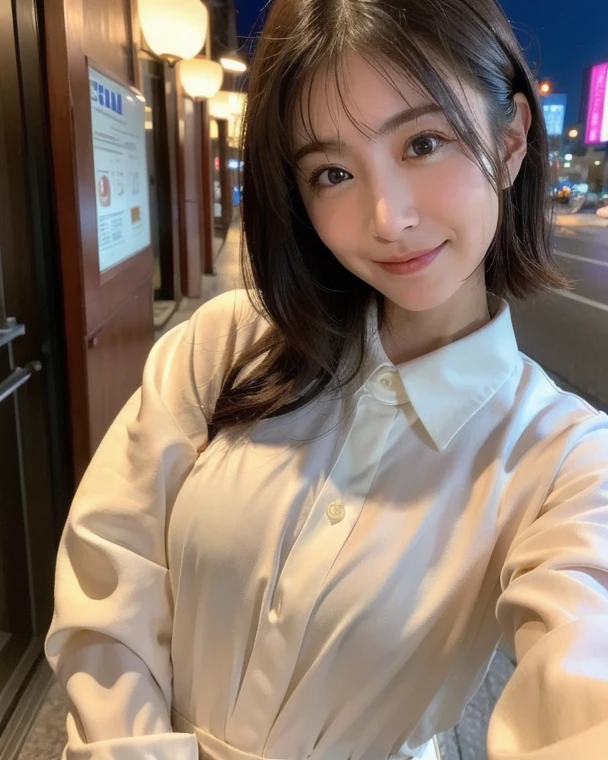((best quality, 8k, masterpiece: 1.3)), sharp focus: 1.2, beautiful woman with a perfect body: 1.4, slim abdomen: 1.2, ((layered haircut, large: 1.2)), (no bra) (small and beautiful hard (thin moist ons up to shirt length: 1.1), (white shirt wet from rain), (rain, street: 1.2), wet body: 1.1, Highly detailed face and skin texture, detailed eyes, double eyelids, girls' school uniform, smile, baby face, innocent expression, shirt unbuttoned, pink silk bra, background in the train,
