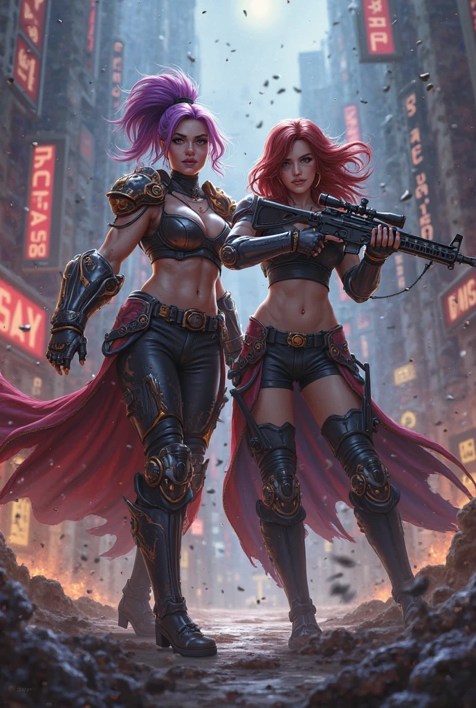 Close up, Game cover art, 4K, incredible art, Best quality, masterpiece, (Milf:1.2),(curvy:1.3),(erected :1.4), (juicy cameltoe:1.3),30yo,(gigantic boobs:1.3), A teenage girl walking in a post-apocalyptic wasteland, with a backpack, a machete, and a sexy teenager Waifu companion. She has beautiful long pink hair and gigantic boobs, large boobs,(topless:1.3)