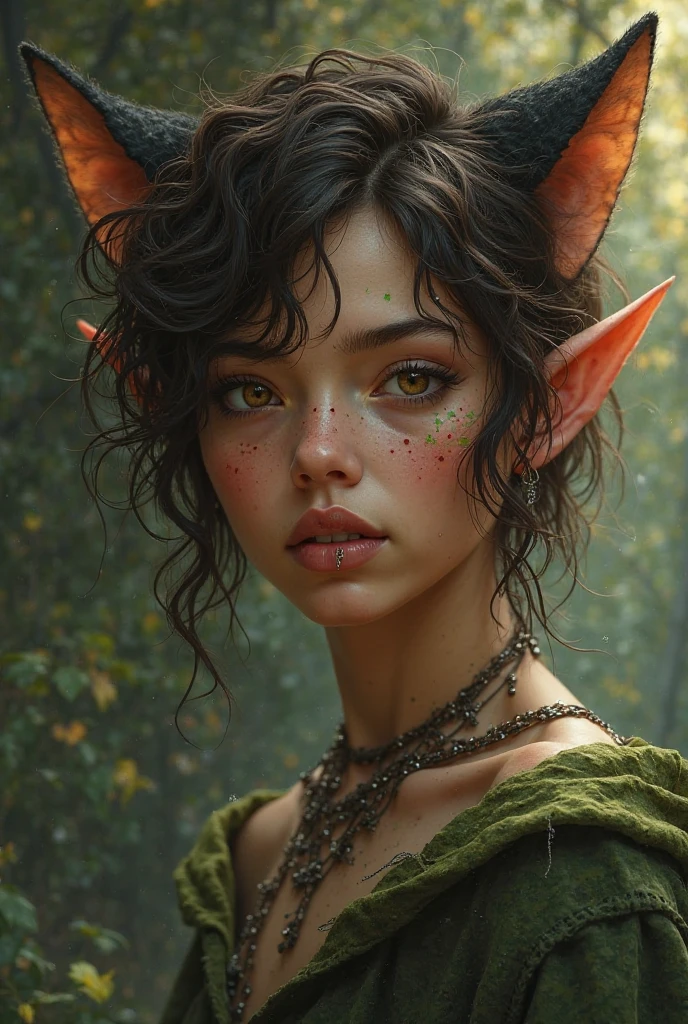 A female troll with curly wavy brunette hair