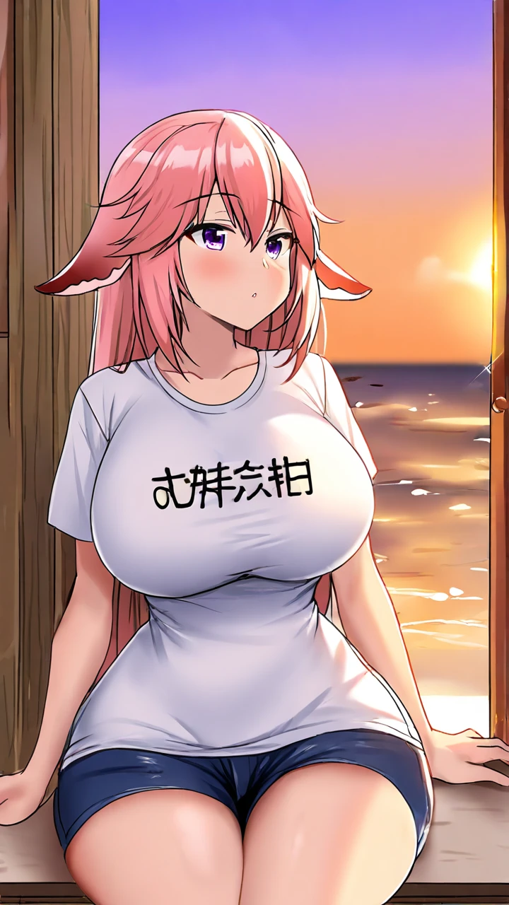 (wearing nothing:1.5), large breasts, ,Slicing meat, , 1girl, ,purple hair, two-tone hair, split-color hair, pink hair, blunt bangs, very long hair, purple eyes, . 15years old , , large breasts, solo, nsfw, nipple, church, , bedroom, blue sky,