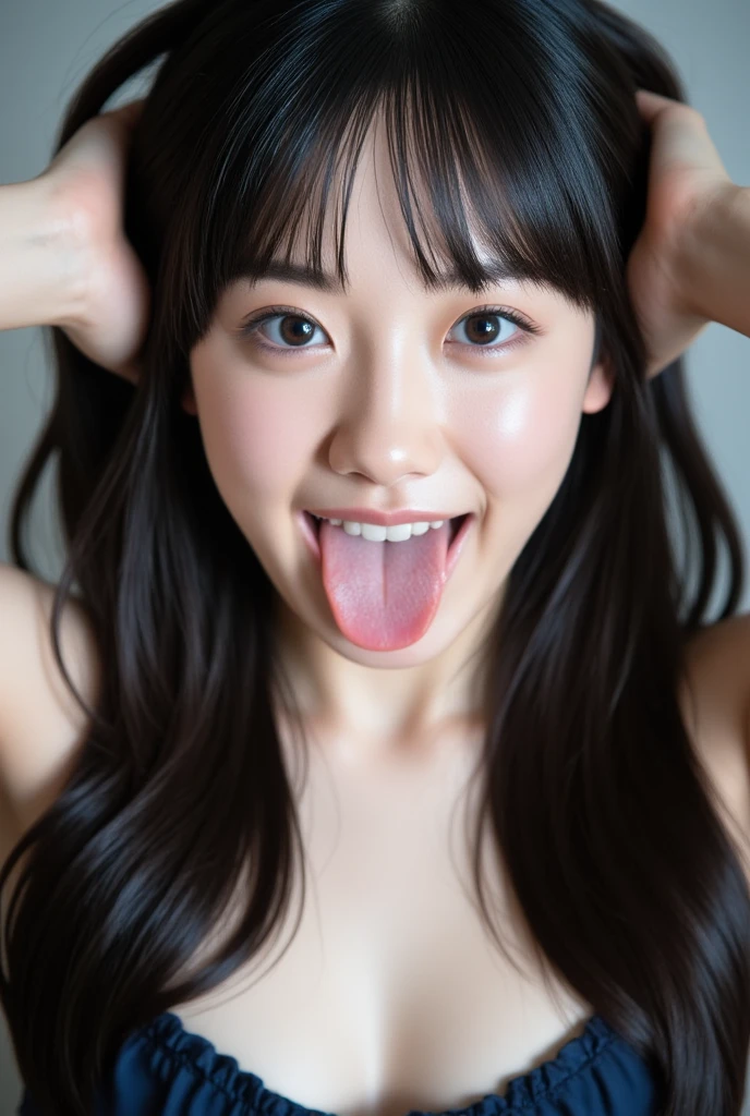 (Tabletop、highest quality、8k、Award-winning works、Ultra-high resolution)、One Woman、(Face close-up:1.1)、nude、(Pure white background:1.1)、Perfect beautiful face、(Semen-covered face:1.3)、(Open your mouth and stick out your tongue:1.1)、(Perfect beautiful tongue:1.1)、Long Hair、Long Bangs、Semen-covered tongue、Beautiful smile、(Semen-covered mouth:1.1)