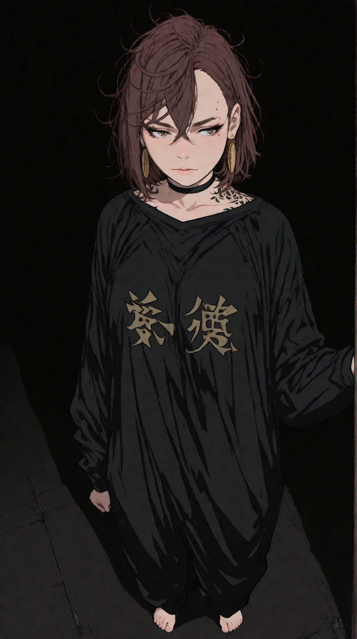 Score_9, score_8_up, score_8, score_7_up, expressiveh, rating_explicit, sinozick style, dynamic lighting, source_anime, (momo ayase (dandadan), brown hair, short hair, hair between eyes, asymmetrical bangs, brown eyes, earrings, black choker), powerful sorceress,tribal tattoo, messy hair, Full body, Beautiful anime waifu style girl,hyperdetailed painting, luminism, Sinozick_illu,gradient,spot color, concept art, dark background, abstract beauty, approaching perfection, pure form, golden ratio, minimalistic, dark atmosphere, concept art, intricate details, 8k post production, high resolution, hyperdetailed, trending on artstation, sharp focus, studio photo, intricate details, highly detailed, flat color,