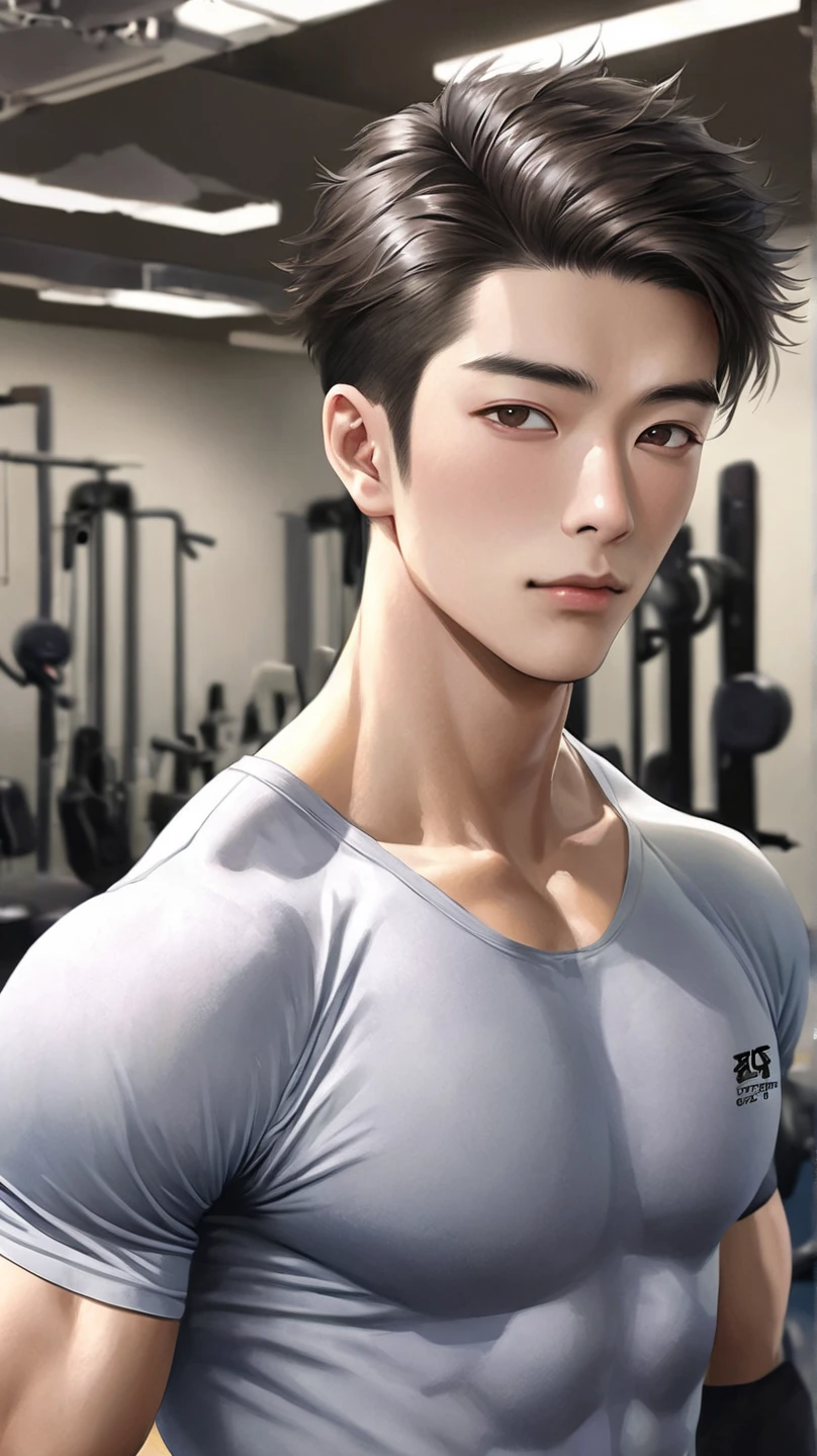 Seventeen's woozi with black hair and shirtless round glasses showing off her defined abs