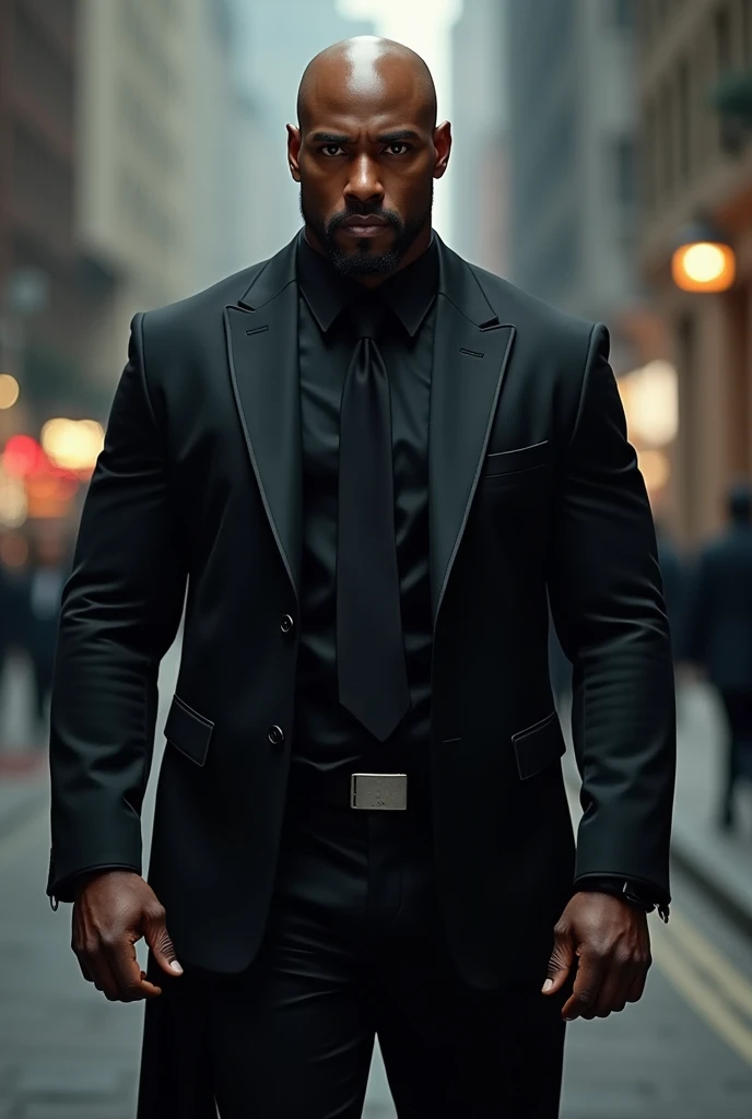 idris elba do, Óculos Malcolm-X, fantasia sombria, baladas de rock, homem negro, Brown skin, homem quarenta anos, wearing a black mechanical suit, intrincado, (white steel poolished metal), elegante, obra-prima, ((rua)), trabalhar em um hospital, cabelos cacheados