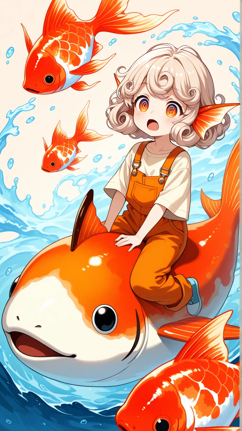 Gray carp orange details stylized by artistic strokes, of water symbolizing creativity