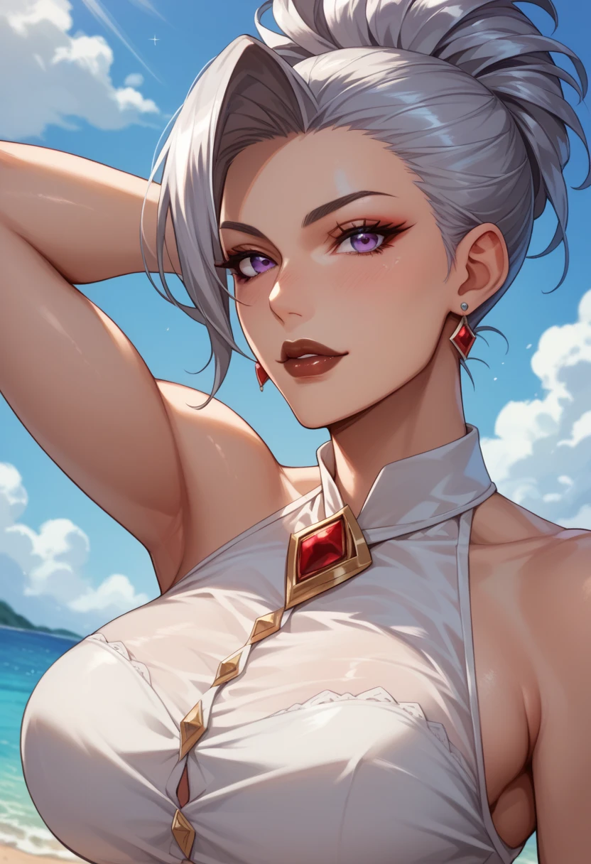 score_9_up, upper body, from behind, 1girl, Zdrada \(Heltaker\), white hair, red eyes, outdoors, in a mansion, morning, <lora:Lunas-Neoartcore-SDXL-A1:1>