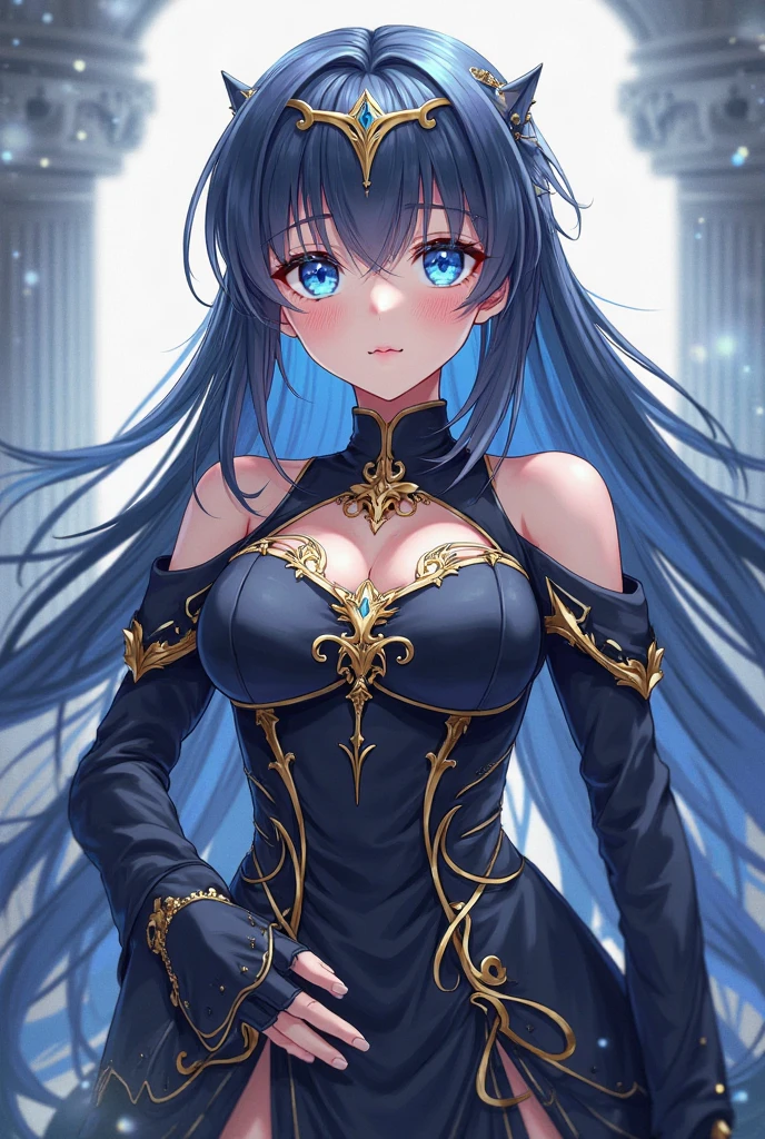 ( absurd , high quality , Super detailed, Be careful with your hands )Constellation-Sagittarius Goddess , similar to latin goodness . optimistic, fair, Funny and intelligent face . reckless, ruthless, impatient, Overconfident style . Deep blue eyes (Eye details) , Dark blue hair,shining , Sheer dress , In the starry sea , whole body , Fire , Chiron