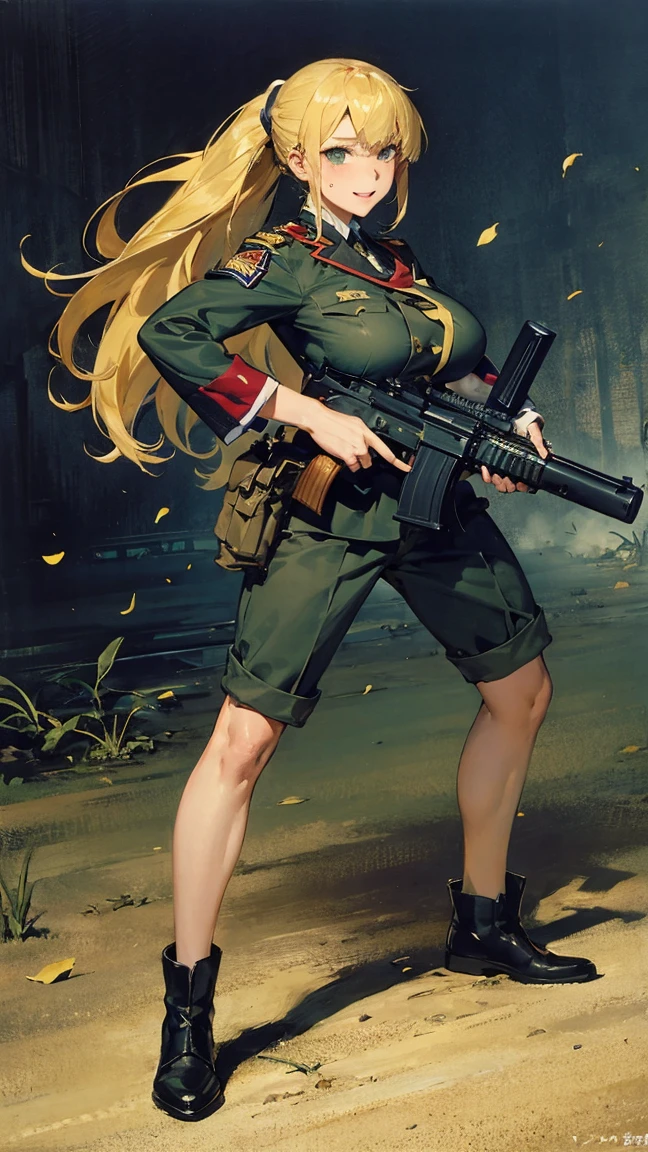 Sexy Britney Spears in army uniform, armed with a revolver, brown eyes, artwork, high quality art,
Realistic and with the background with realistic war in 4K