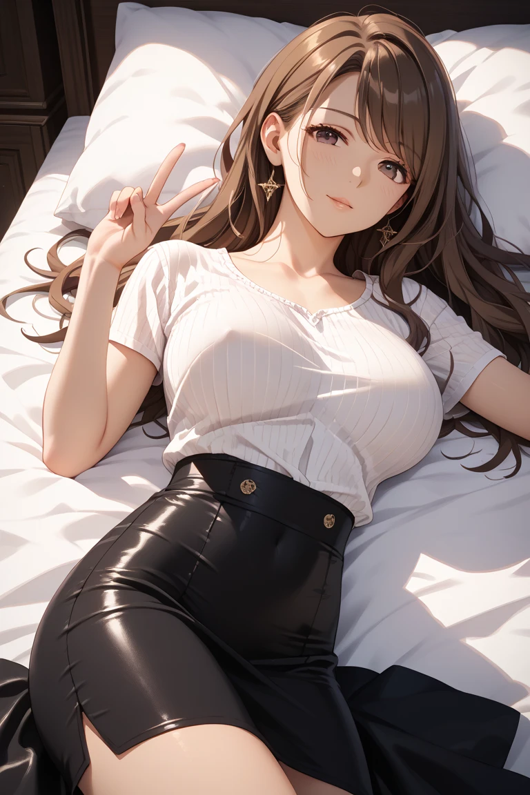 1girl, Long brown hair, ((GIGANTIC boobs)), young, classroom, cinematic lighting, (()), brown eyes, ((heart-shaped pupils)),(lay down on the floor with your legs spread wide apart),Clearly visible detailed female pubic hair:1.0),(do not wear any clothing),(Appear to be totally nude),