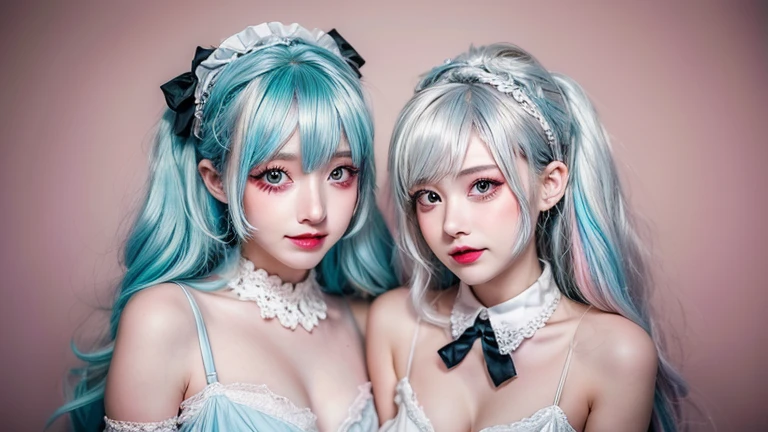 Three Girls, High resolution, blue eyes, accessories, Colorful Hair,Bunny girl