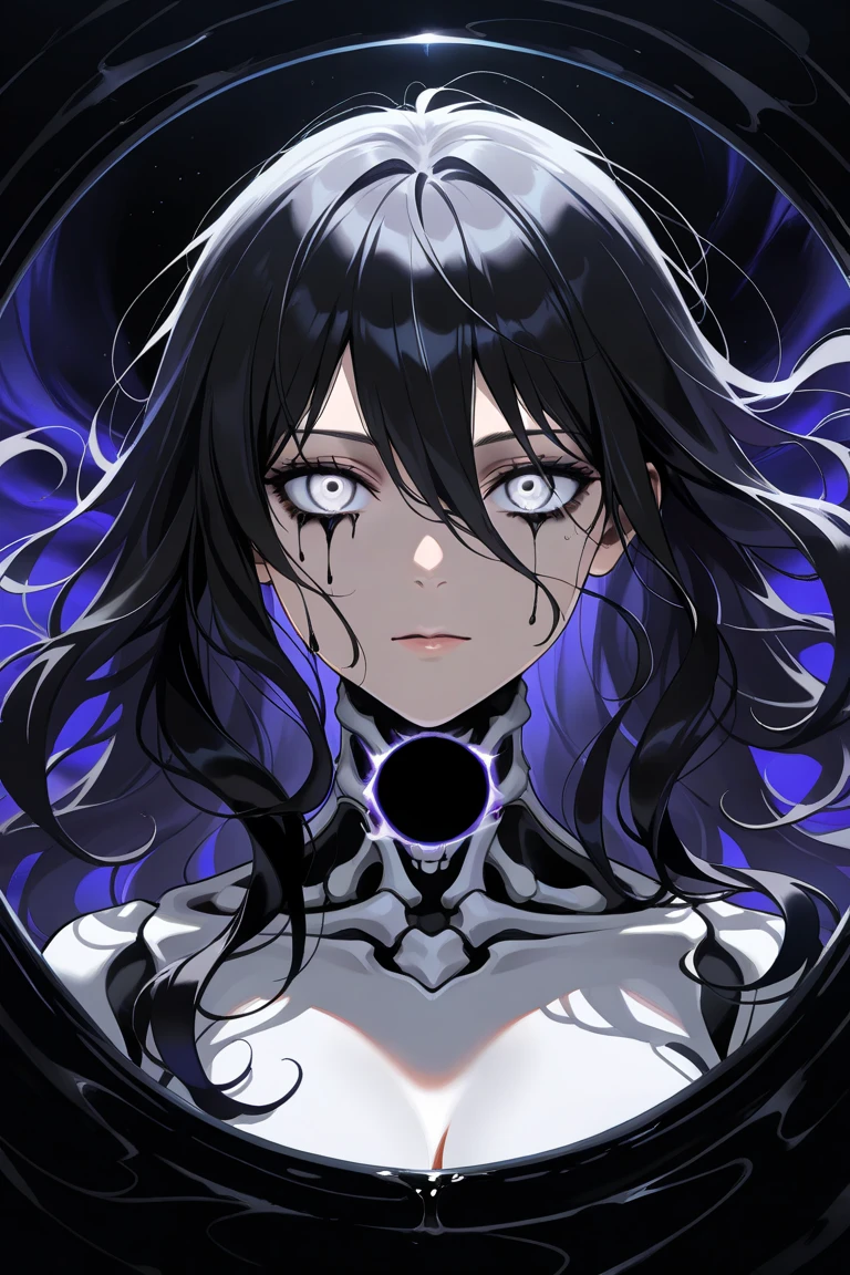 ((8K resolution))、((highest quality))、((masterpiece))、((Very detailed))((((dramatic))), (Anatomically correct)、The depth of the object to write、Looking at the camera、front、(woman、Mechanical bones格、Mechanical boneechanical Cervical Vertebra、Long and thin、lipstick、Spit sludge from the mouth、Bloody)、spooky、an ominous、((theme、whole body:1.1)), SF、Design、White Background