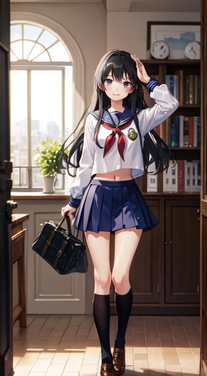 ((masterpiece)),((highest quality)),((Anatomical)),((Realistic)),((Detailed Description)),((Thin depiction)),((cute)),((女の子のcute部屋)),((Beautiful eyes)),((Baby Face)),((Petite)),((Bewitching Smile)),((school uniform)),((skirt)),