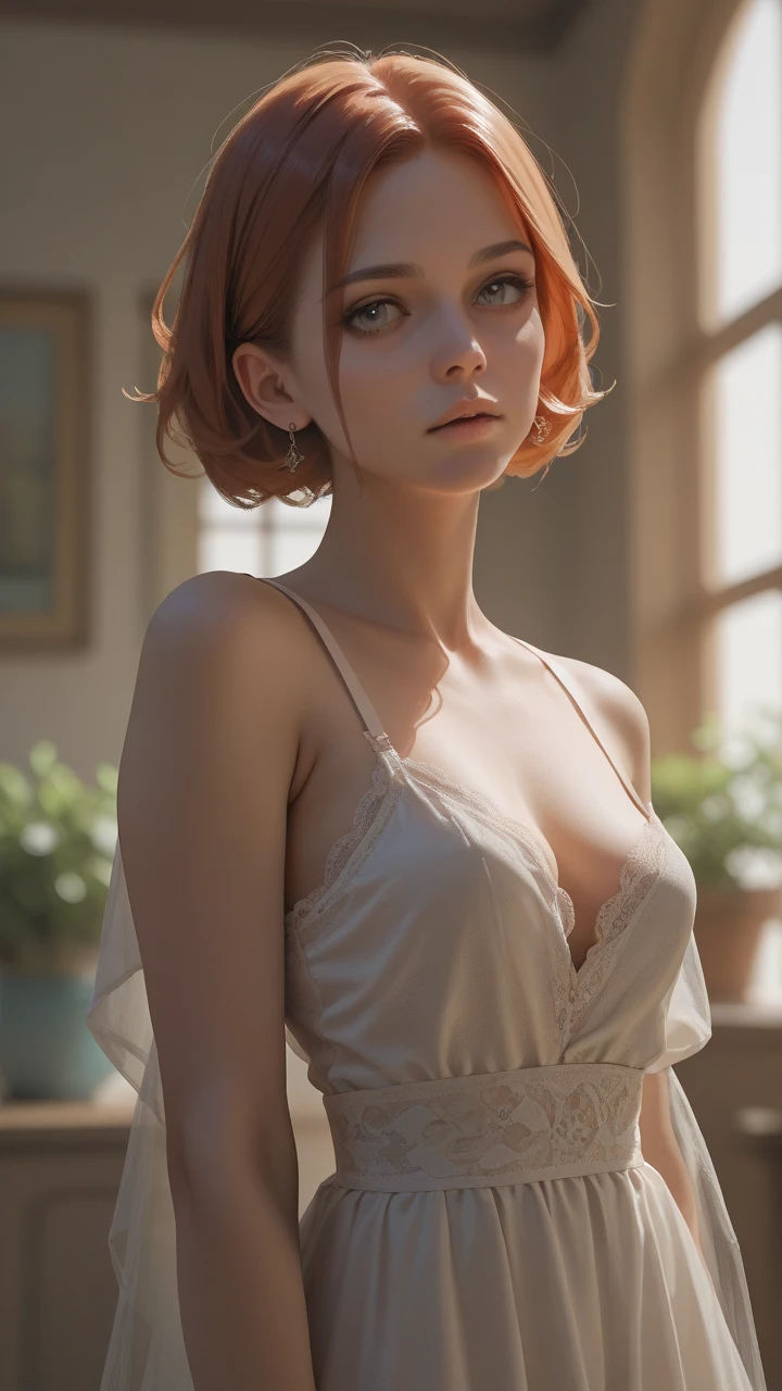 ((best quality: 1.5)) ((masterpiece: 0.8)), intricate details, sharp focus, professional, real life, realistic representation of the face, dim volumetric lighting, dynamic pose, in the style of realistic and hyper detailed renderings BREAK ((detailed woman having 40 years, ((((blackout eyeshadow makeup, side:0.3, looking away)), bedroom, loose black silk robe, bright red lips, smiling, athletic, fit, golden hour, cleargreen eyes, ([flat chest:large breasts:0.8], [blonde hair:purple hair:0.2], bob hair, openlegs), film grain, blurry background, blurry foreground, bokeh, depth of field, sunset, interaction), freckles: 0.8))), photorealistic, hyper-realistic, 8K