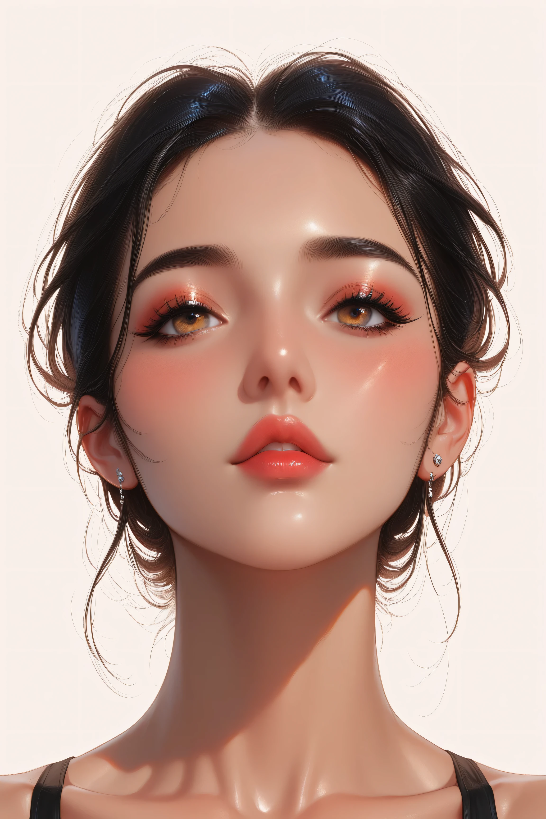 master piece:1.5、(minimal art, line drawing), woman、Black and white art:1.2、lips are red、Black and white world、silence、An ennui look、Densely drawn