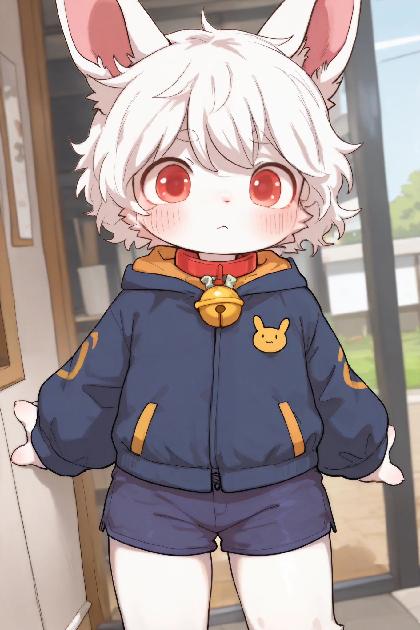 Pygmy rabbit,furry boy, Toddler Characteristics, white hair ,bell,jacket shorts