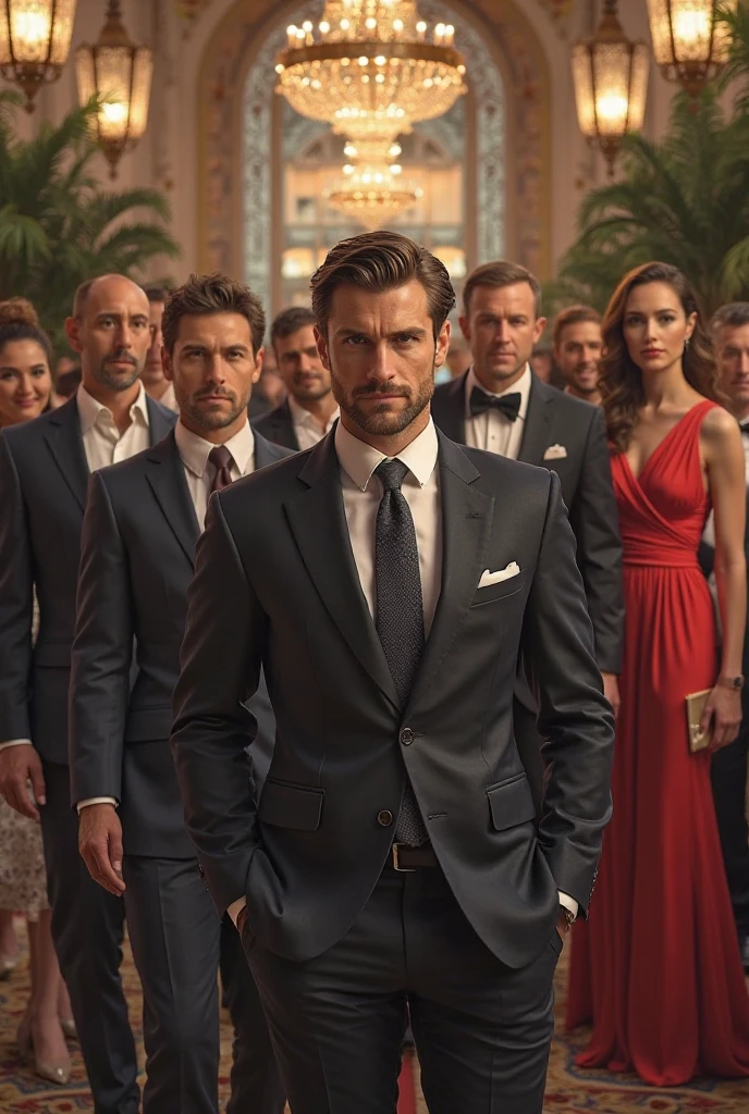 Rich young man with his family 