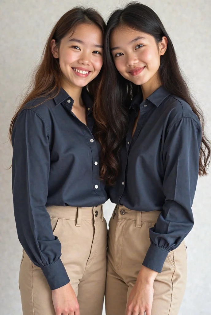 Japanese mother and daughter, the girl has veins on her neck and very short shorts, both are in the gallery of their home