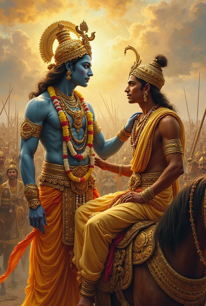 Shree Krishna in Mahabharata, Shree Krishna giving lesson to Prince Arjuna in battle Chariot.