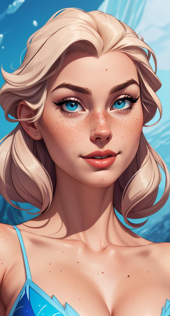 Beautiful portrait mode pose Cartoon character character in dynamic pose two women together with freckles on their faces Disney princess Queen Anna of Arendelle with 1,60cm on the left and along with a symmetrical body and beautiful breasts, corpo bem definido, delicado e sensual, estilo de desenho animado, digital illustration Portrait mode a close-up of two women Cartoon style digital illustration in bikinis in front of a mountain, artegerm and lois van baarle, artegerm and atey ghailan, even model | artegerm, artegerm and genzoman, artegerm comic, as seen on artegerm, artegerm and wlop, artegerm and rossdraws style Cartoon style digital illustration