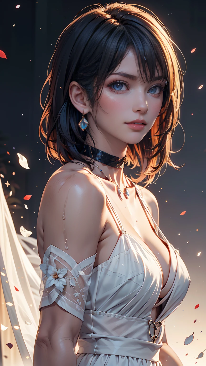 As a Yael Shelbia, realistic photography, photorealistic, realism, contrast, photography, masterpiece, Final fantasy's Like, ethereal beauty, ethereal, ultra realistic, porcelain, Best quality, human anatomy, real hair, short hair, Asymmetrical Cut Hair, moving hair, huge breasts, human anatomy, posing for photo, translucent, (ethereal, Dream), formidable, 8k wallpaper, Realistic Textures Dramatic Lighting, Trending at Art Station Cinestill 800 --auto