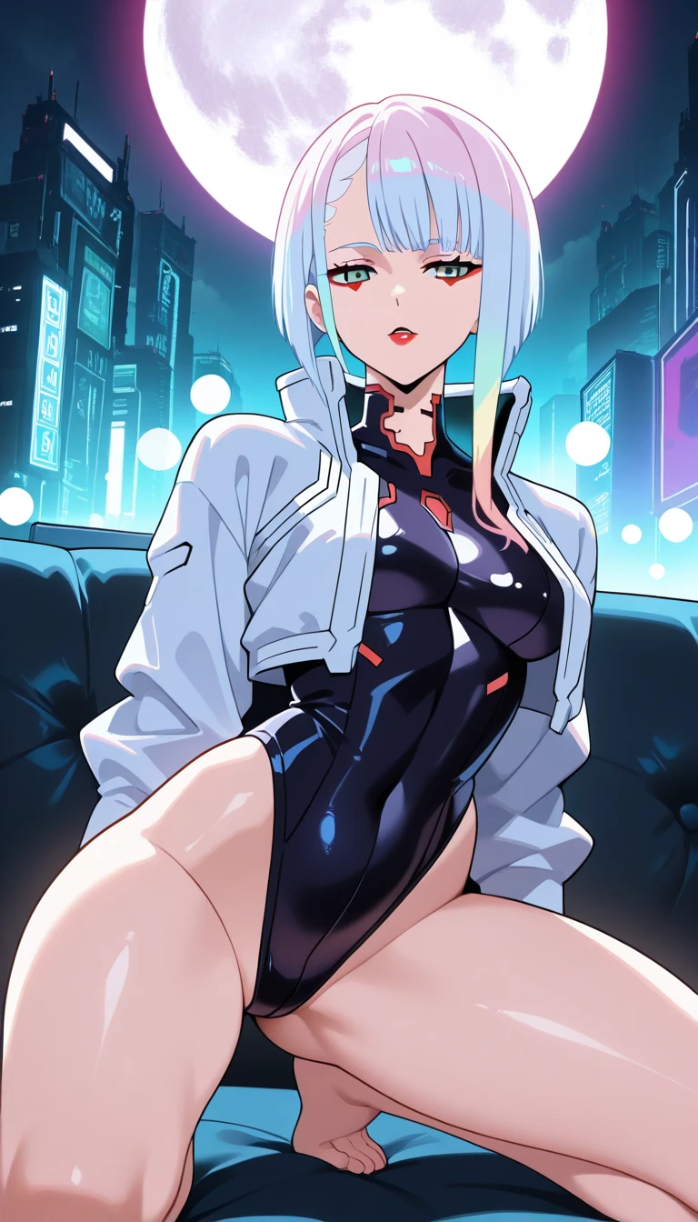 (Extreme Detail CG Unity 8K wallpaper, masterpiece, highest quality), (exquisite lighting and shadow, highly dramatic picture, cinematic lens effect), a sexy blonde haired girl with very small breasts in a white Spider-Man costume that she is undressing from revealing her bare breasts and nipples, undressing, silver-gray hair color, from the Spider-Man parallel universe, Wenger, Marvel, Spider-gwen, sitting on the couch, dynamic sexy pose), (excellent detail, outstanding lighting, wide angle), (excellent rendering, enough to stand out in its class), focus on white Spider-gwen costumes, complex spider textures, Perfect composition
