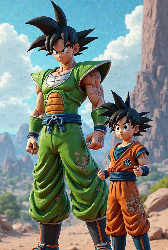 Vegeta, once a proud Saiyan warrior, now wanders the land as a Ronin Samurai. Draped in a tattered, dark green kimono, his sharp features are hidden beneath a traditional samurai mask. With his long, spiky green hair tied back, he cuts an imposing figure. His piercing green eyes, now filled with a sense of longing and determination, scan the horizon. Clasping a sharp, curved sword in his hand, Vegeta embarks on a new journey, seeking redemption and purpose in this peaceful, yet unforgiving world.