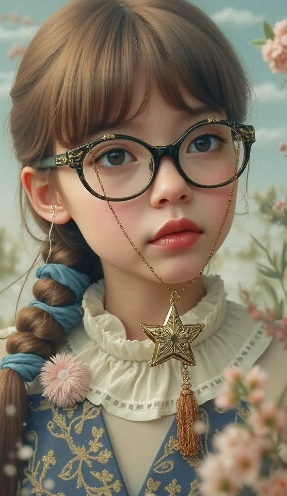 Little girl, seven years old, long curly hair, reddish-brown hair, blonde glasses, hamster ears, beautiful glowing wings, smooth and soft skin, fine face, concept art, Children's style fairy tale, Kawaii, octane rendering, 3d, Perfect face, fine face, fine eyes. Craig Davison, Aubrey Beardsley, Conrad Roset, Aikut Aidogdu, Agnes Cecil, soft lighting, 4k --s 730 --ar 9:16 --q 5 --niji 5