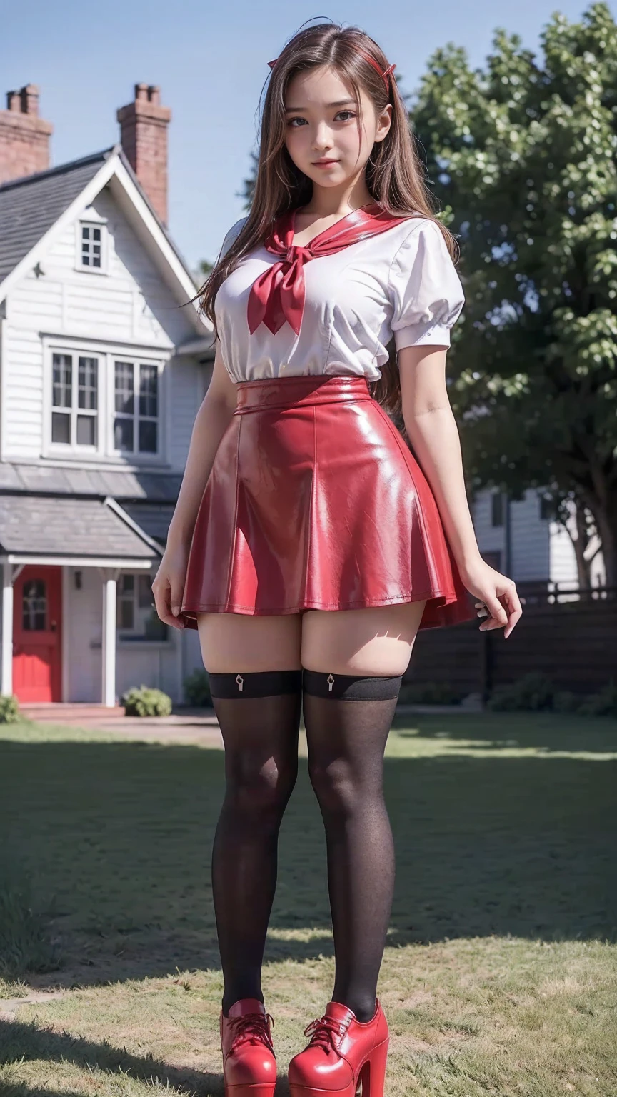 Japanese girl, flat bob, white shirt, masterpiece, best quality, red tie, naked lower body, night, outdoor, dancing, camp fire