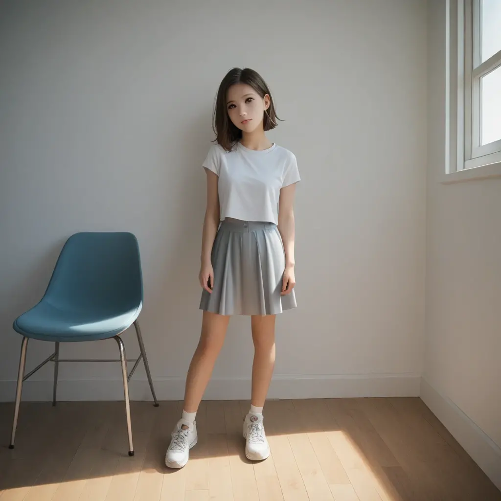 Young girl sitting with legs apart