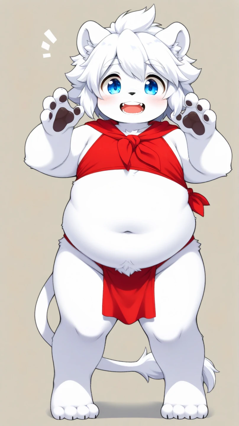 A man slightly chubby, shaped like a white dog brown ears Boy with horny face heart-shaped eyes he Wear traditional Japanese underwear with a loose jacket, touching own self , Wear a necklace with a bell Pulled by tie and tied with red rope