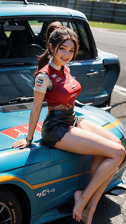 1girl huge large breasts,、((top-quality)), ((masterpiece)), 、A smile、 Pitch Resuit、Colossal tits、Puffy nipple、 knee high、Naughty face、 knee high white、Adult Woman、(cum in vaginas:1.3)、cum in mouth、( G-string to overflow:1.5)、 Sobbing tears、、 short-cut、see through White One Piece Checkered Mini Skirt、dress lift、l、Race Queen、A slender、 , masterpaintings, best qualtiy, Photorealsitic, ultra-detailliert, (shiny skins, perspired:1.4), Look at the big crowd, With short black hair, Brown-eyed,slender,dynamic light and shadow,hight resolution,Sharp Focus,depth of view,The eyes are delicate,Sharp pupils,pupil realistic,(Colossal tits),、A slender、(thick thight),outside of house,Skysky、、grid girl, underboob, wet_clothes, Wearing a grid_girl outfit with sponsor's logo printed, (standing in a motorsport racing)+,, left hand on waist