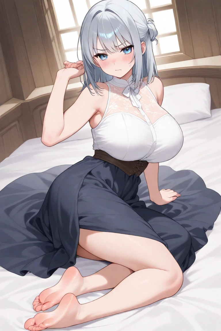 (masterpiece),best quality, expressive eyes, perfect face, 1girl,
big breast, H-cup, good breast, beautiful, gorgeous ,silver wolf, (torn clothes in chest:1.5)