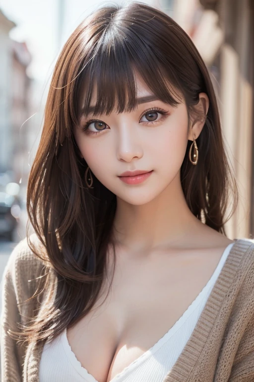 masutepiece, Best Quality, Illustration, Ultra-detailed, finely detail, hight resolution, 8K Wallpaper, Perfect dynamic composition, Beautiful detailed eyes, long sleeve knit long dress,Medium Hair,Small breasts natural color lip, Bold sexy poses,Smile,Harajuku、20 years girl、Cute、Sexy shot looking at camera