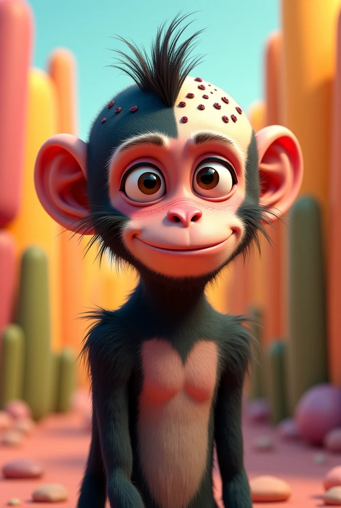concept art an adorable chimp shrugging at the camera in the jungle, pink mohawk, pop art . digital artwork, illustrative, painterly, matte painting, highly detailed
