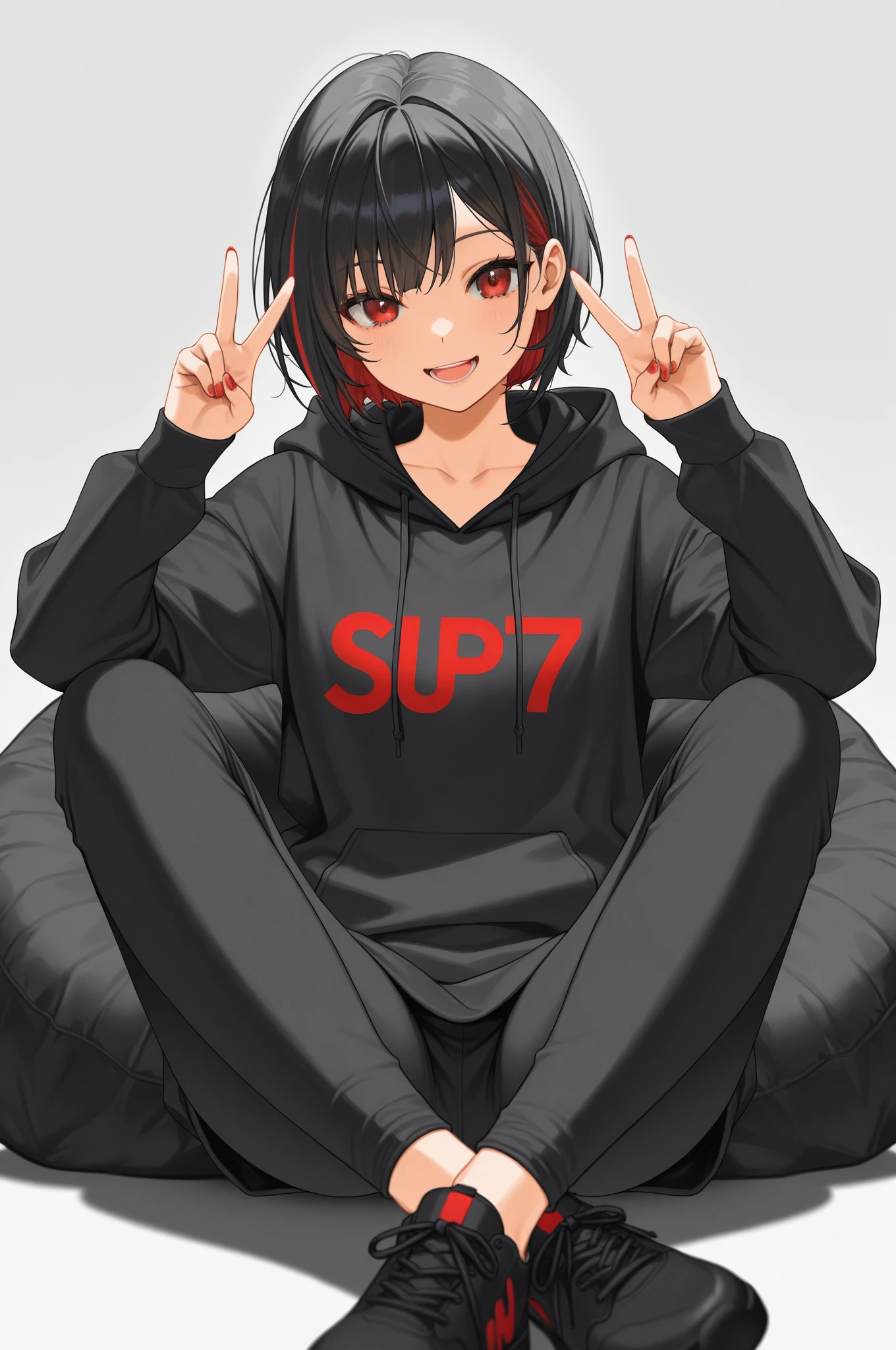 1 hombre, chico, adolescente, haikyuu, hinata shoyo, esbelto, bajo, pelo naranja, Brown eyes, sin playera, uniforme voleibol, camara desde abajo, cuclillas, piernas separadas, fondo soleado, ruborizado, sonrisa, HD, full color, muy detallista, rostro perfecto, obra maestra.