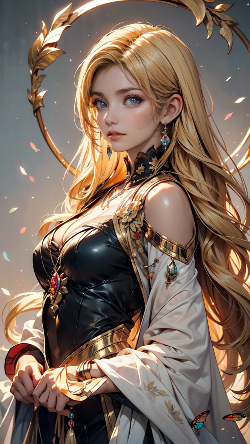 (masutepiece, of the highest quality, Best Quality, Official art, Beautiful and aesthetic:1.2), (1girl in), ighly detailed,Colorful,highest details, Official art, Unity 8k壁纸, ultra-detailliert, Beautiful and aesthetic, Beautiful, masutepiece, Best Quality, (Swimsuit Halloween) ,Holy Light,gold foil,Gold leaf art,glitter drawing, PerfectNwsjMajic