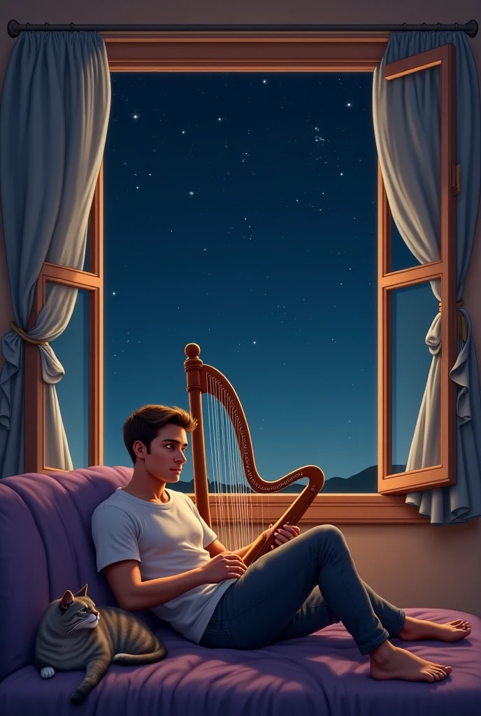 illustration,night scene,moon,crescent moon,stars,white trees,bare branches,two people,sitting,listening to music,vinyl record player,surreal,whimsical,dreamy,dark background,yellow accents,minimalist,abstract,fantasy,hand-drawn,texture,muted colors,simple shapes,peaceful,serene,storytelling.,
<lora:æ²»æ-000009:0.8>,