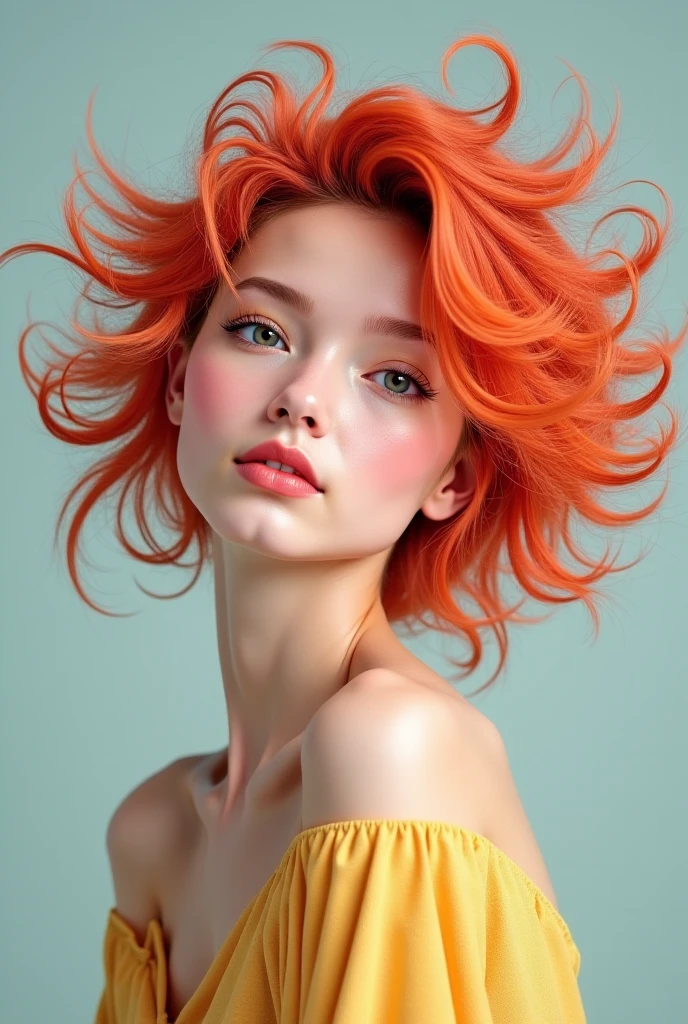 portrait of sks woman by Flora Borsi, style by Flora Borsi, bold, bright colours, orange Mohawk haircut, ((Flora Borsi)), <lora:locon_rudaxsh_v1_from_v1_64_32:1>