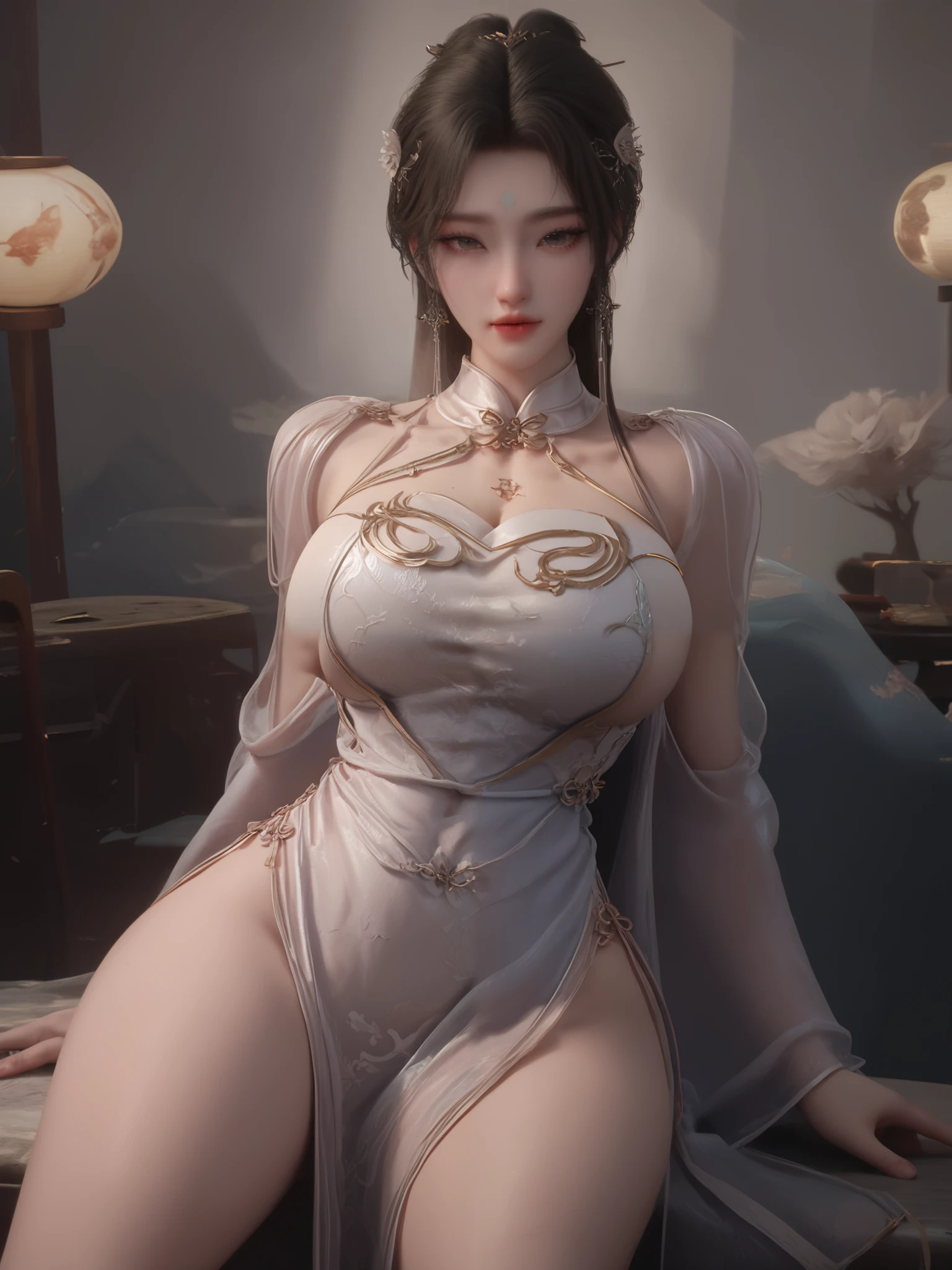 top-quality、masutepiece、adult lady、Priest、Beautuful Women、Colossal tits、(((Naked clothes)))、Say a Prayer、shine、
