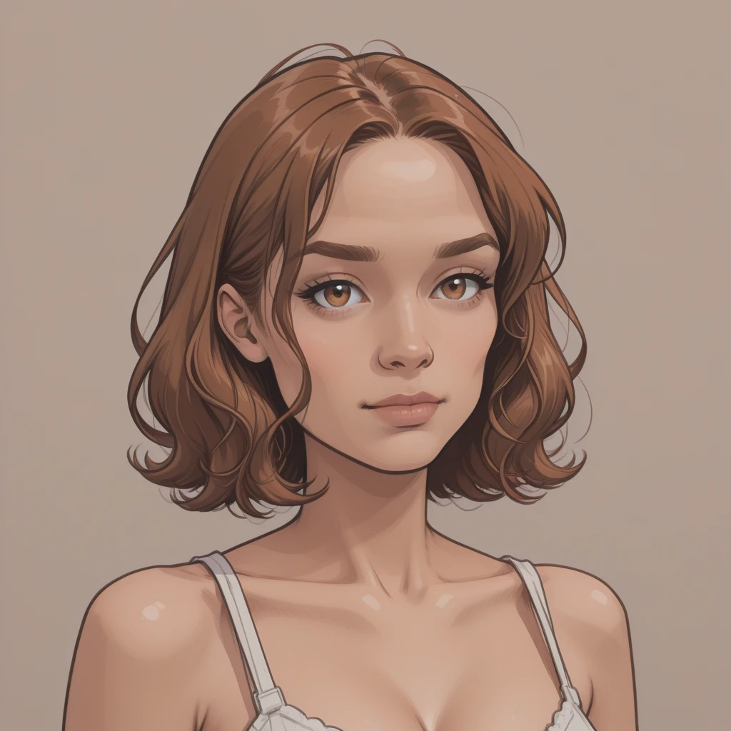 masterpiece, Best Quality, 1 girl, fire star, Brown hair, short hair, Brown eyes, orange skin, top bustier , close up, Sketch, Alone, simple background
