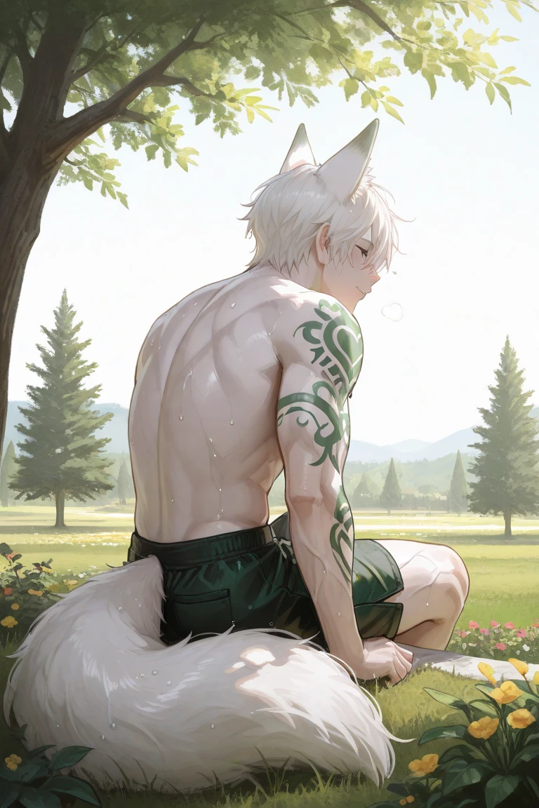 Boy, naked, cute, sitting in chair, outdoors, eyes looking at the camera, effeminate body, short hair, camera heads-up,