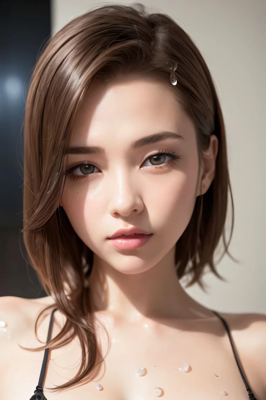 Highest quality、masterpiece、super high resolution、(photorealistic on the bed:1.4)、Original photo、perfect anatomy , completely complete, ( detailed face ), ( detailed eyes ), Pretty Girl Reina has messy hair , Oil, romantic painting , 美しいcompletely complete, Soft Leather, completely complete, big on the floor , add light purple and purple , Add Light Red , Implexite Details , Home Screen , wet hair、wet body、Water drops on skin、 directed by Shane McMellen 、in pop art style illuminated by neon、photo taken with ectachrome、Distorted portrait、Surreal sculpture、dark and moody colors in the gothic style、softbox lighting、( masterpiece, ultra details , BETTER QUALITY, Recommendation, secret, Magic Circle Background, Geometric mural、 colorful background、break、 BLONDE、Strong winds、thunder、 Gaugamela Plains