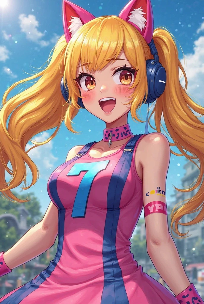 1girl, multicolored hair, blue hair, blonde hair, blonde and blue hair, ponytail, dancing, dance studio, pink crop top, blue eyes, mature, cute, 17 year old, jean shorts, happy, smiling,