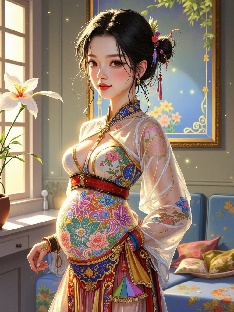 China　Princess　（儀modeで妊娠させられる）　Pregnant women　blush　　Functionality　shiny red long sleeve clothes　hanbok　　milking　Mother　Breast milk　child　mode　wearing a diaper