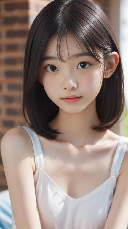 (masterpiece, highest quality:1.4), award-winning portraits, 8K, 85mm, alone, beautiful face, delicate girl, violaces, gardenia, grace, Sophisticated, cute, teen, looking at the viewer, 15 years old, Raw photo, disorganized, HDR, sharp focus, background bokeh、(((flat 、thin and delicate body、A childish atmosphere、basement)))、Her shiny semi-long hair is tied up、swaying hair、Mole on the left cheek、large, round, dark blue eyes、full body、random pose、Junior idol、Nogizaka Idol、mole under eye、sexy、naked