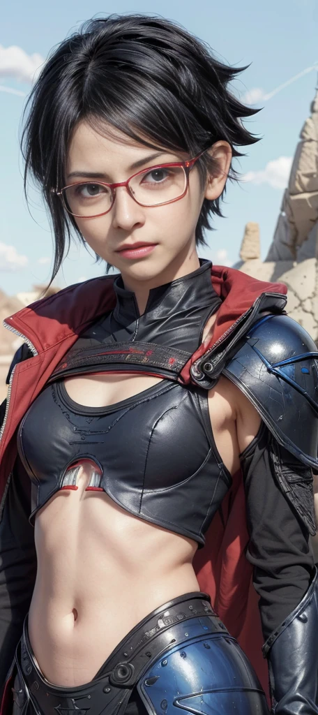 20 year old Japanese beauty,One person、Muscular body like a bodybuilder、Emphasize the breasts、Slit eyes、A head-to-toe view,Bust is very very large、The background is a cave、High quality photos、Clear, crisp images of the lower body、Masterpiece 8k、Ecstatic face、Wearing Japan armor、The hand holds the sword backwards、Spreading her legs、Wearing glasses、TAKI from Soul Calibur、Turning around beautiful woman pose