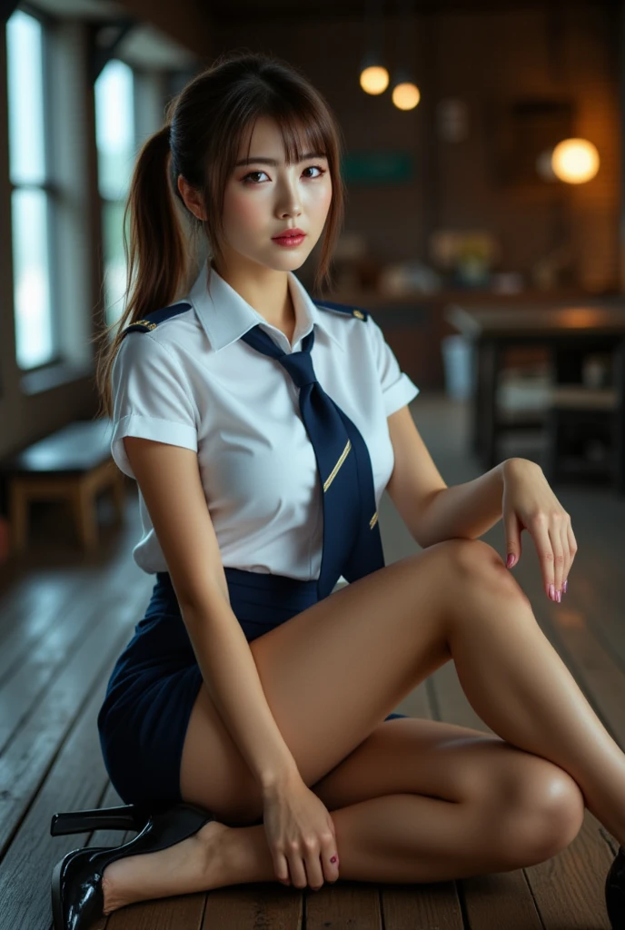 ((Dark blue socks)) Put your hands on your knees ((Brown loafers)a blond、((White panties are visible))(Squatting panty shots)二重まぶた Lashes beatiful detailed eyes、ultra-detailliert、hight resolution、Transcendent beauty top-quality、masterpiece、、(Japanese girls' high school uniform))、Very detailed expression school classrooms Highly detailed appearance 16yo girl、front facing、((dynamicposes)))、pleatedskirt、Ribbon 1,2 Sexy Upper Eyes A slight smil low angles