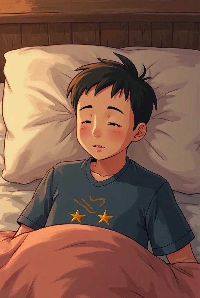 (masterpiece, Best Quality),The whole body of boy), (very young boy), (very small and short body),10-years-old-boy,Rear view,Body tilt,delicate big eyes,Open your eyes,,smooth and delicate skin,Short square face,Surprised expression,infancy,young age,short round face,Flat chin,finely detaild face,well-muscled,short bright black hair,with an intricate,nakeness,shirtless,(backbone:1.2),hot day,vivd colour,(depth of fields:1.2),Raised sexy,lie face down,sleeping, sweating,bed room,seen from side
